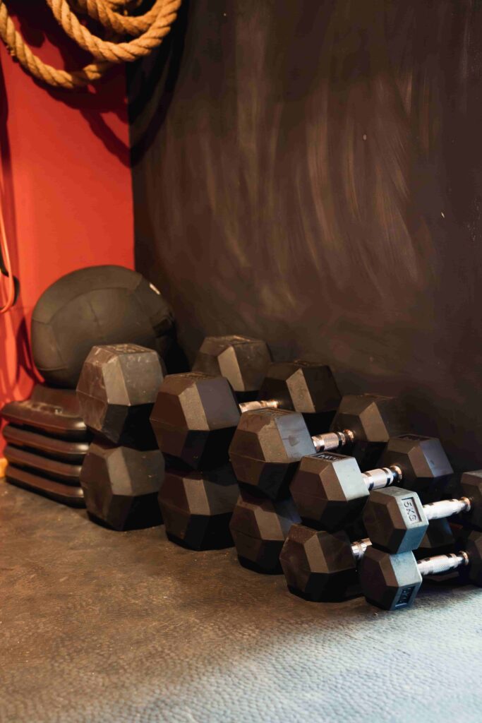 Dumbells, battlerope en slam bal